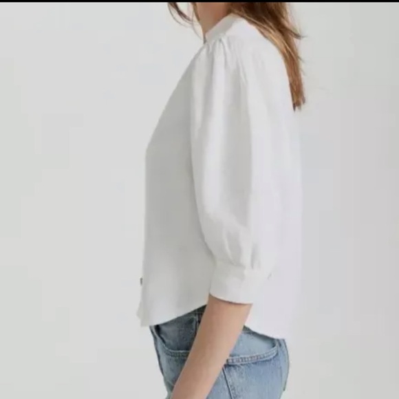 DL1961 Candace Puffed Sleeve Button Up Linen Shirt, white/cream, size large - Picture 2 of 10